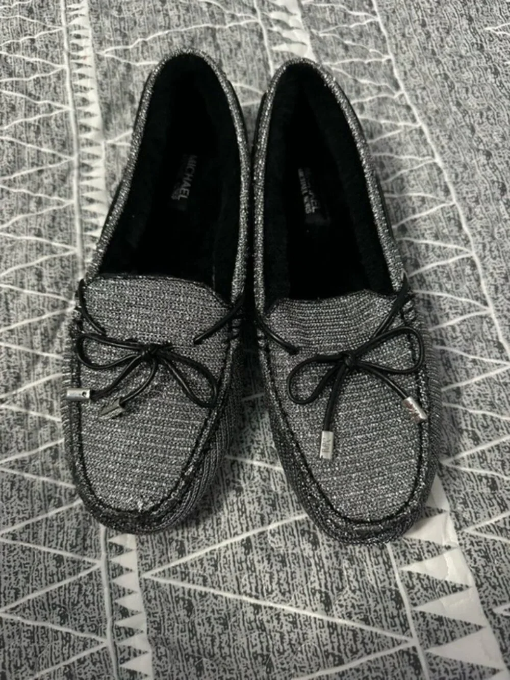 Michael Kors Sparkle Loafers Silver Metallic Ballet Flats Size 7.5 Y2K